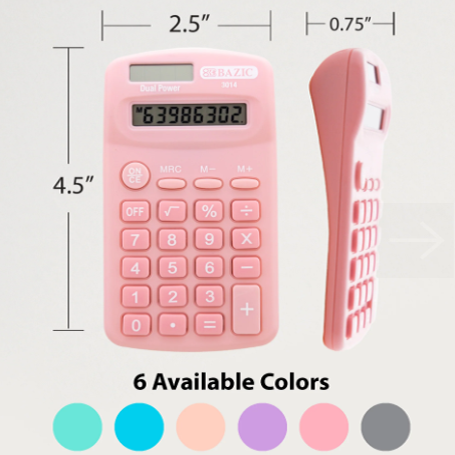 Bazic • Calculadora Dual Power de 8 dígitos (colores pasteles)